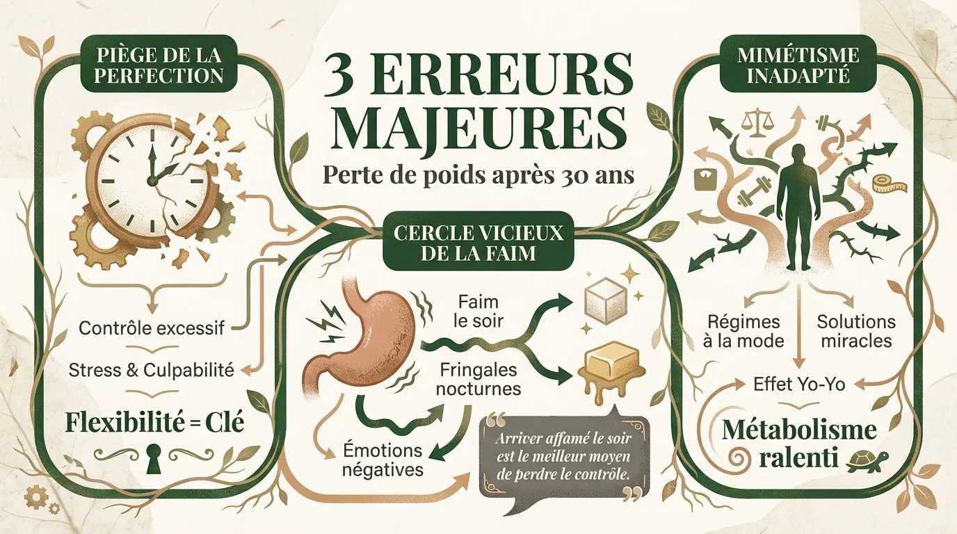 Femme de trente ans réfléchissant à son équilibre alimentaire et aux erreurs de régime