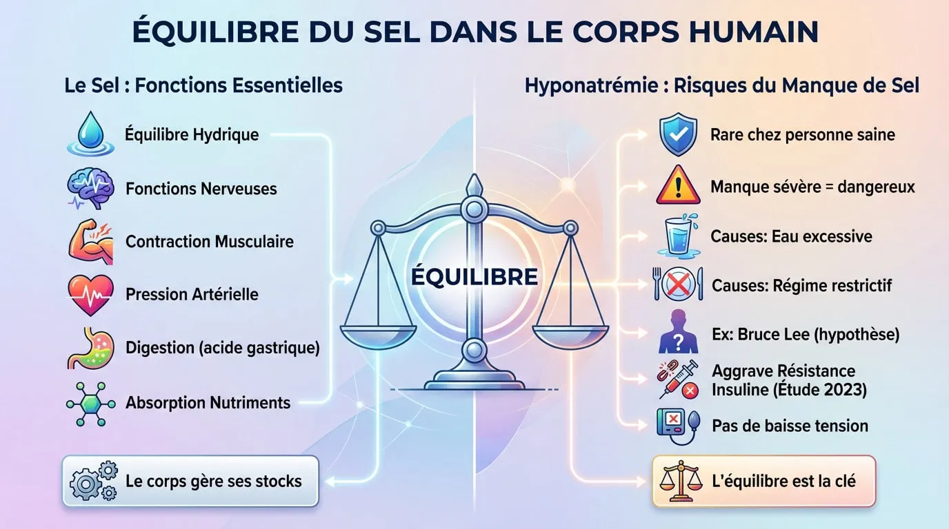 Schéma illustrant l'équilibre du sel dans le corps humain et ses effets sur la santé