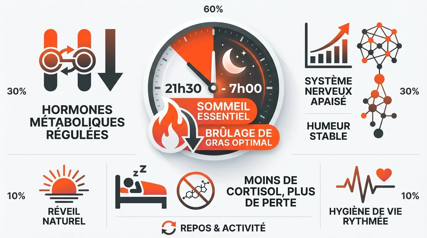 Schéma expliquant l'impact du sommeil profond sur la régulation hormonale et le métabolisme des graisses