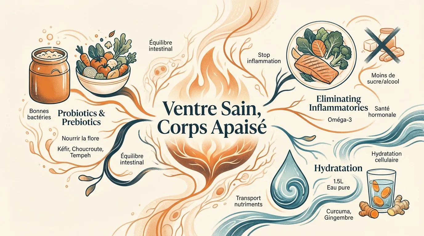 Infographie montrant un système digestif sain et apaisé pour un métabolisme optimal