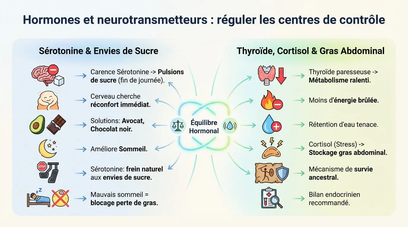 Schéma illustrant l'impact de la sérotonine et de la thyroïde sur le métabolisme et la perte de poids