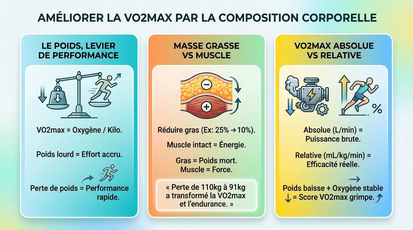 Coureur optimisant sa VO2max grâce à une meilleure composition corporelle et une perte de poids ciblée