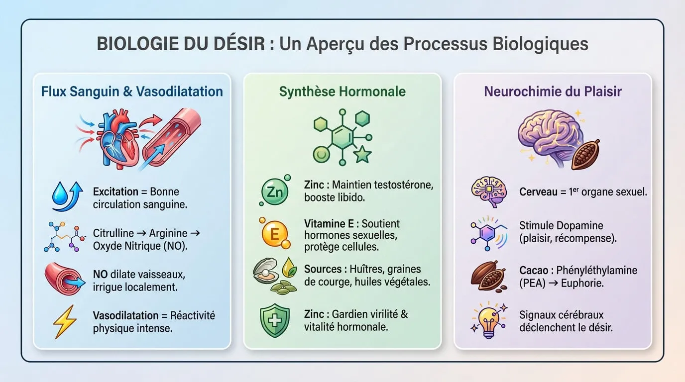Schéma des mécanismes biologiques de la libido et de la vasodilatation