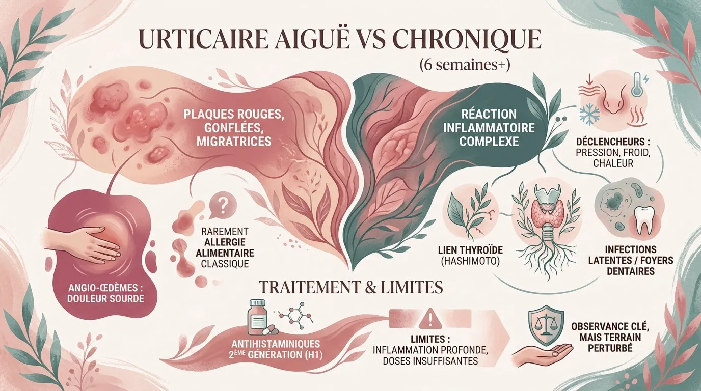 Comparaison entre les symptômes de l'urticaire aiguë et de l'urticaire chronique