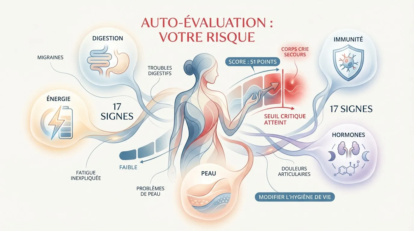 Infographie présentant les symptômes et signes de l'inflammation chronique pour auto-évaluation