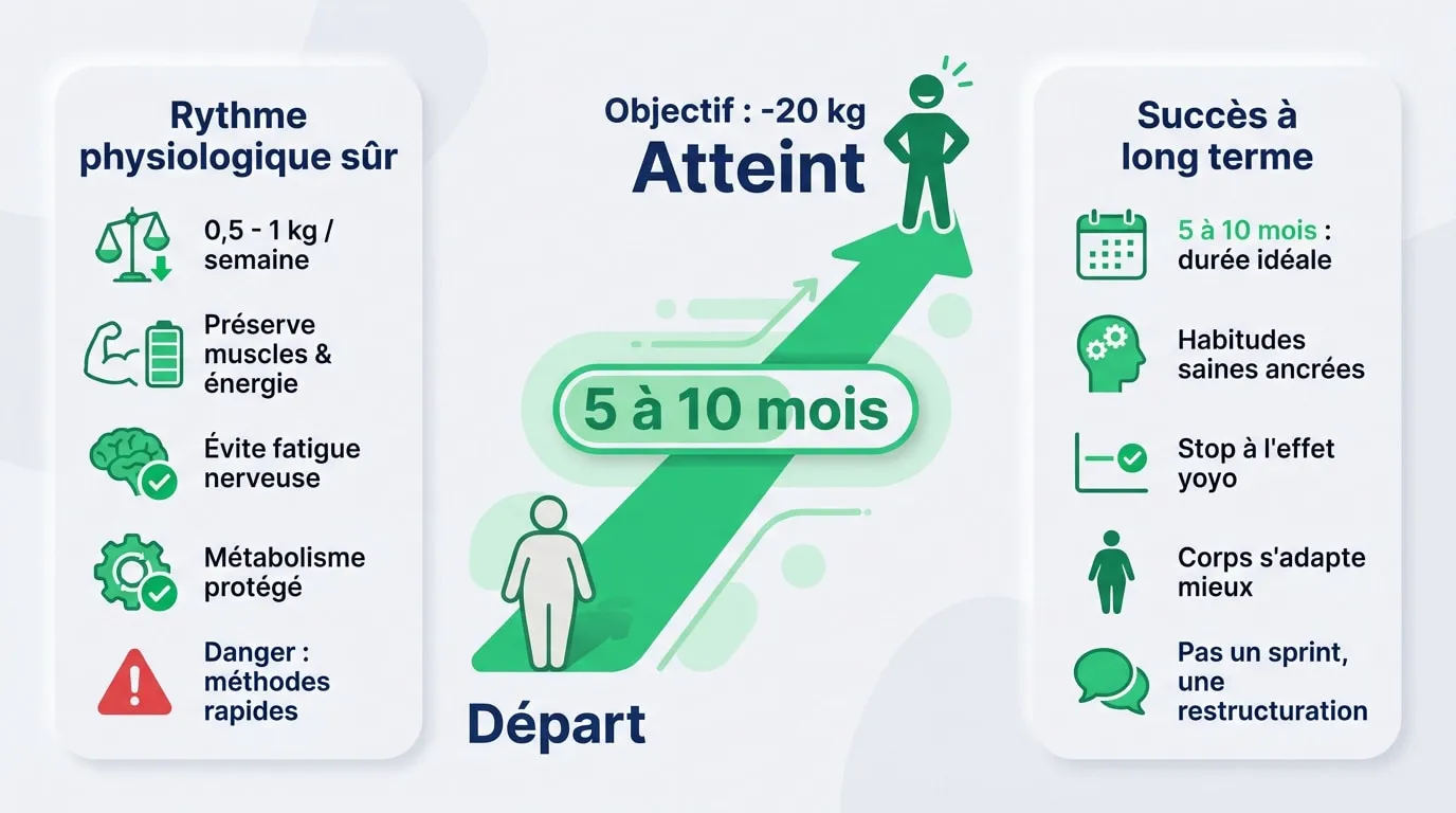 Illustration d'un parcours de perte de poids sain et durable sur plusieurs mois
