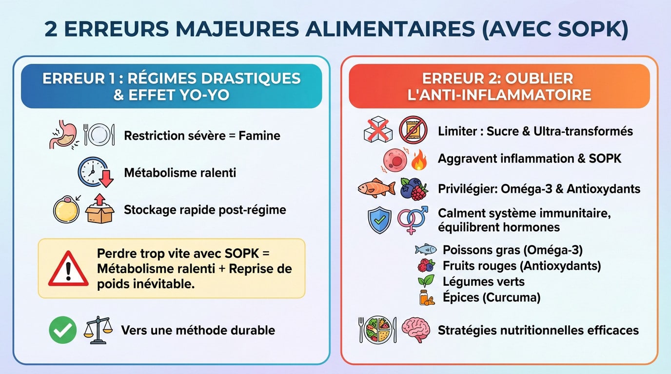 Illustration des erreurs alimentaires fréquentes liées au SOPK