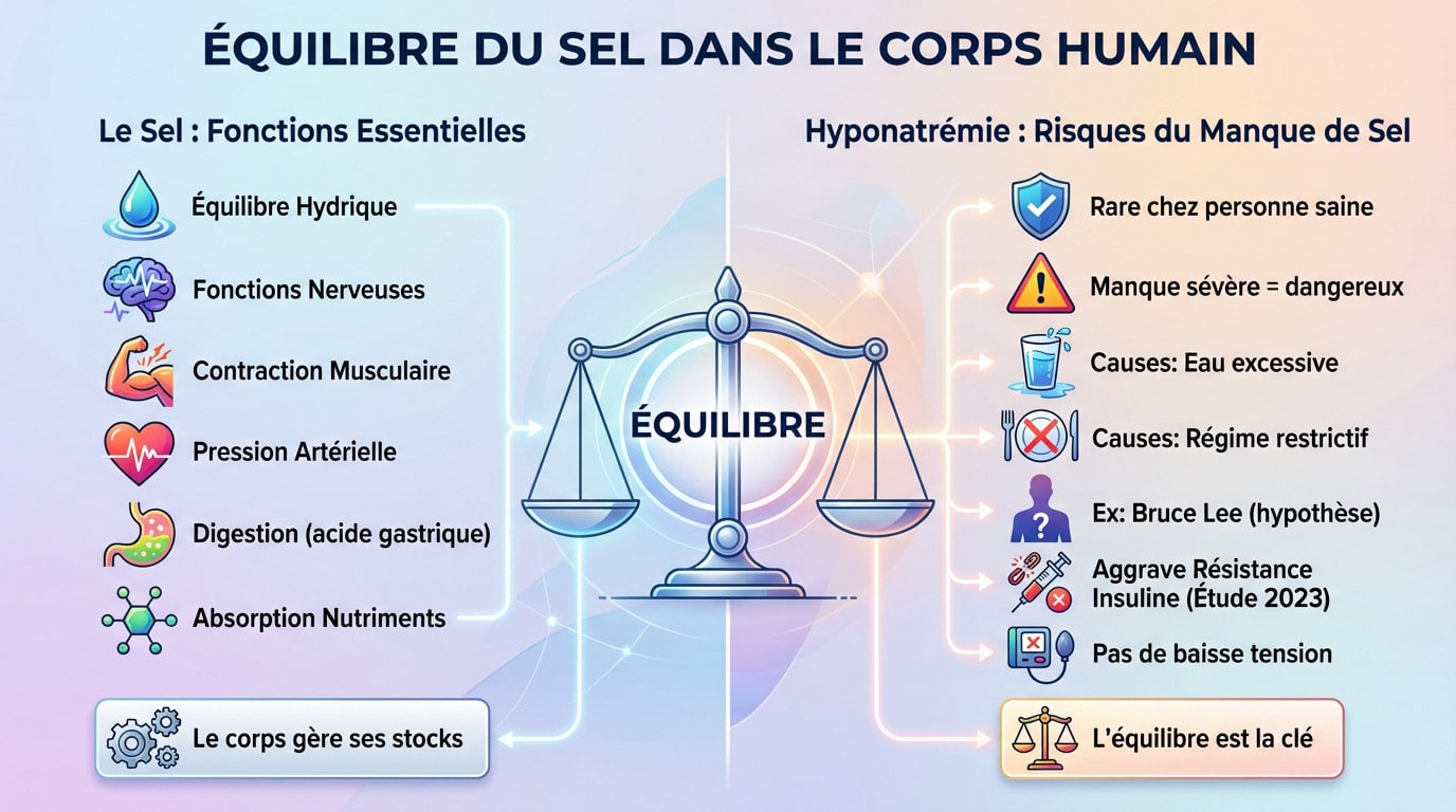 Schéma illustrant l'équilibre du sel dans le corps humain et ses effets sur la santé