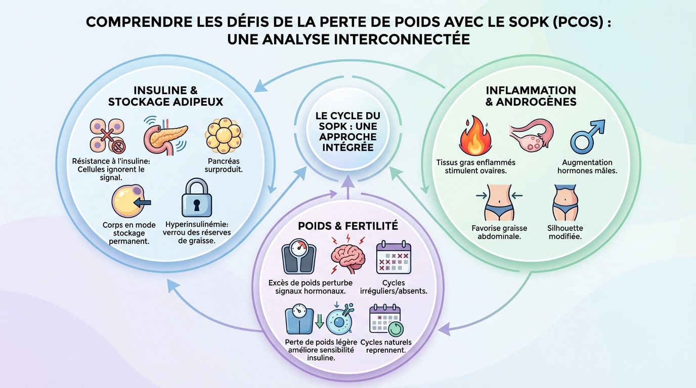 Analyse visuelle des mécanismes hormonaux et du stockage des graisses liés au SOPK