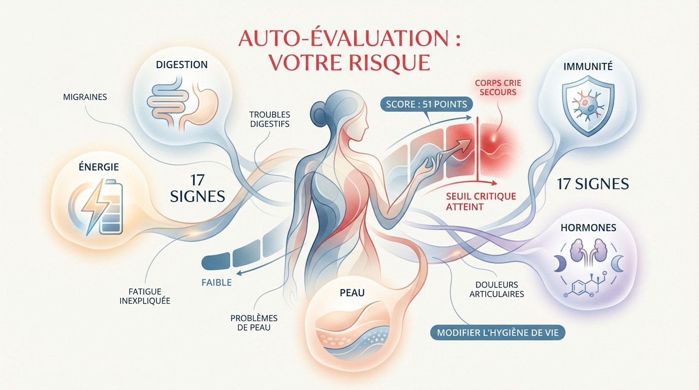 Infographie présentant les symptômes et signes de l'inflammation chronique pour auto-évaluation