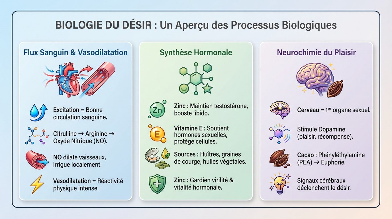 Schéma des mécanismes biologiques de la libido et de la vasodilatation