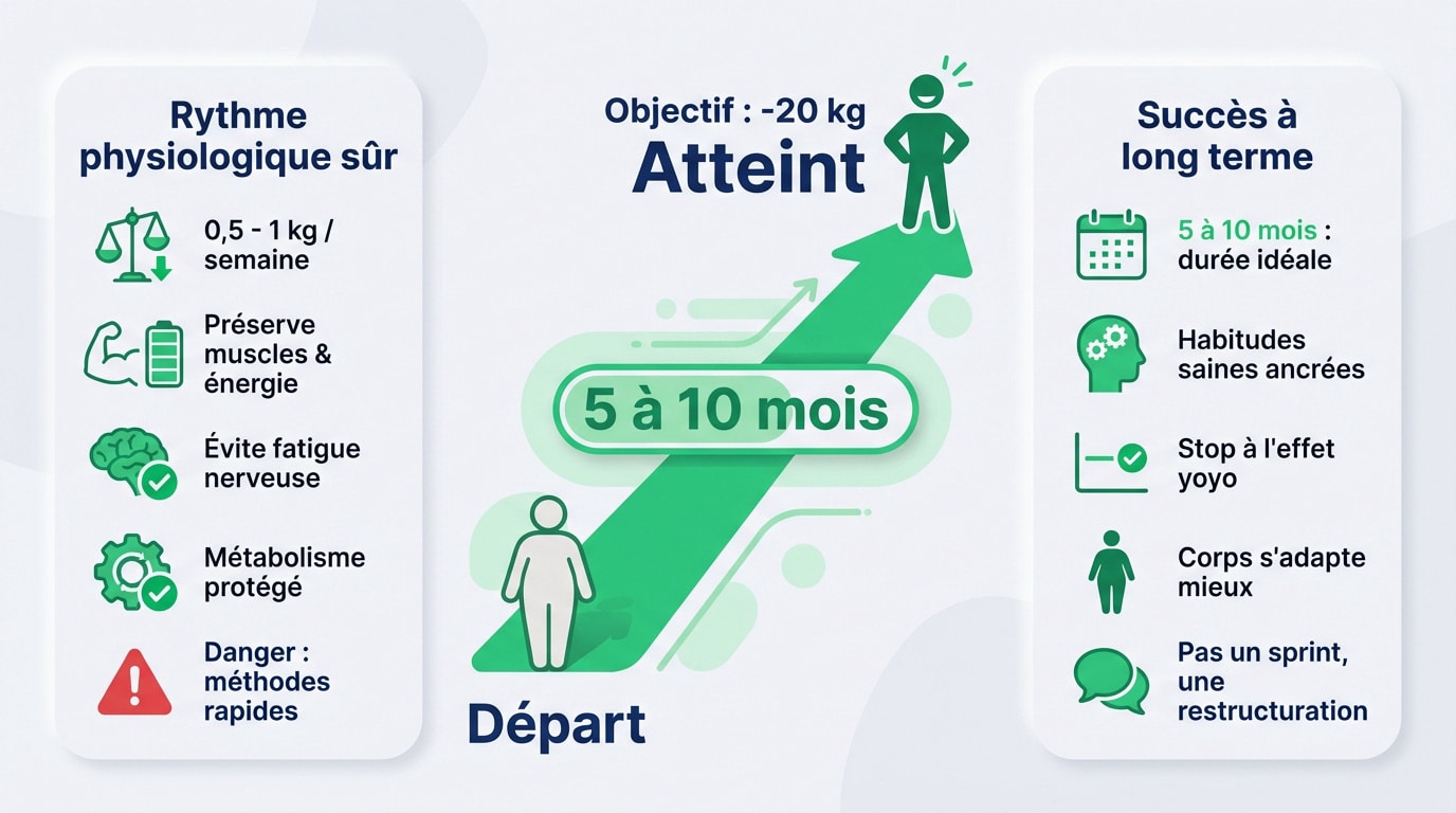 Illustration d'un parcours de perte de poids sain et durable sur plusieurs mois