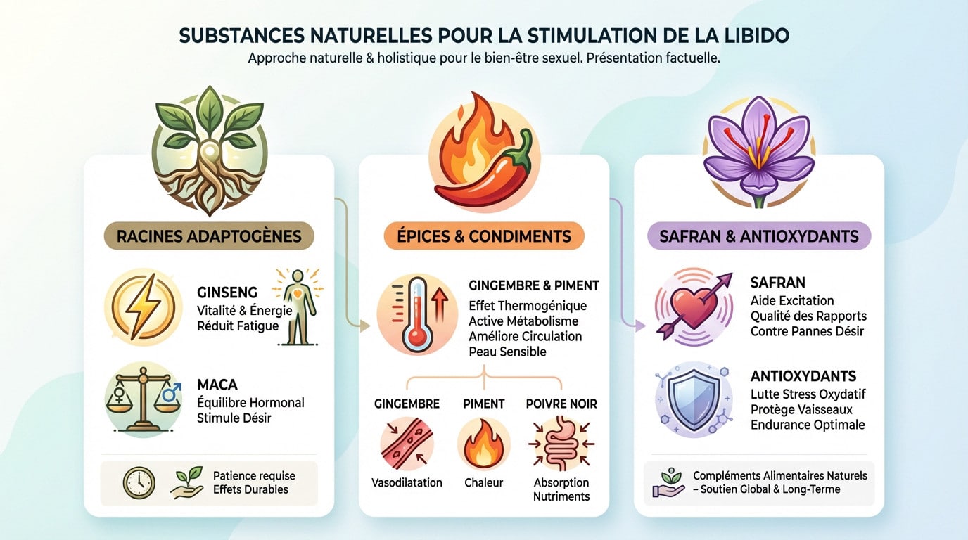 Sélection de racines et épices naturelles pour booster le désir