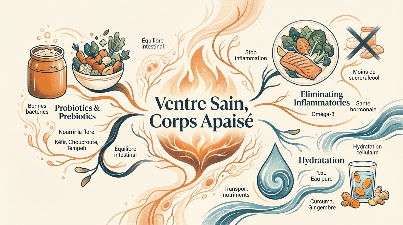 Infographie montrant un système digestif sain et apaisé pour un métabolisme optimal